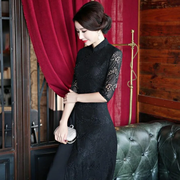 Cozy Apparel Practical Warm Clothing Half Sleeve Cheongsam Top Floral Lace Ao Dai Dress Cozy Apparel Practical Warm Clothing Half Sleeve Cheongsam Top Floral Lace Ao Dai Dress