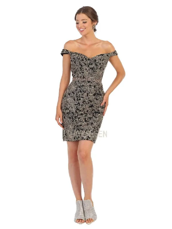 Cozy Fit Wear Cozy Stylish Wear May Queen - MQ1715 Short Off Shoulder Lace Appliqued Dress