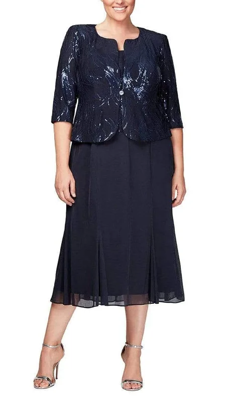 Everyday Style Comfortable Chic Choices Alex Evenings - 496267 Plus Size Chiffon Dress with Sequin Jacket