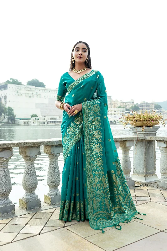 Summer Comfort Relaxed Streetwear Fit Women's Teal Woven Soft Silk Saree With Blouse  (Saree Blouse Without stitch) - Aastha Fashion