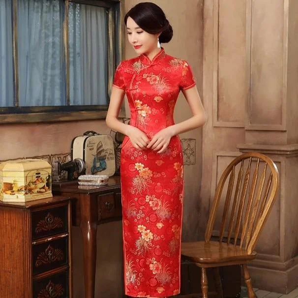 Comfortable Jeans Trendy Street Comfort Wear Cap Sleeve Tea Length Floral Brocade Cheongsam Chinese Dress Comfortable Jeans Trendy Street Comfort Wear Cap Sleeve Tea Length Floral Brocade Cheongsam Chinese Dress