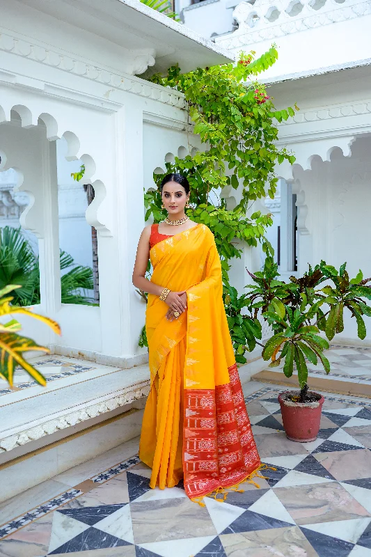 Warm Wear Trendy Streetwear Outfits Women's Yellow Woven South Silk Saree With Blouse  (Saree Blouse Without stitch) - Aastha Fashion