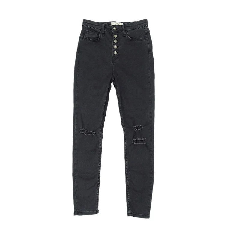 Casual Comfort Practical Soft Fit Free People Women's Button Front High Waist Super Skinny Jeans (25, Black)