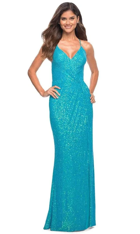 Cozy Knits Effortless Cozy Layers La Femme - 30747 Sequined Shiny Bare Back Dress