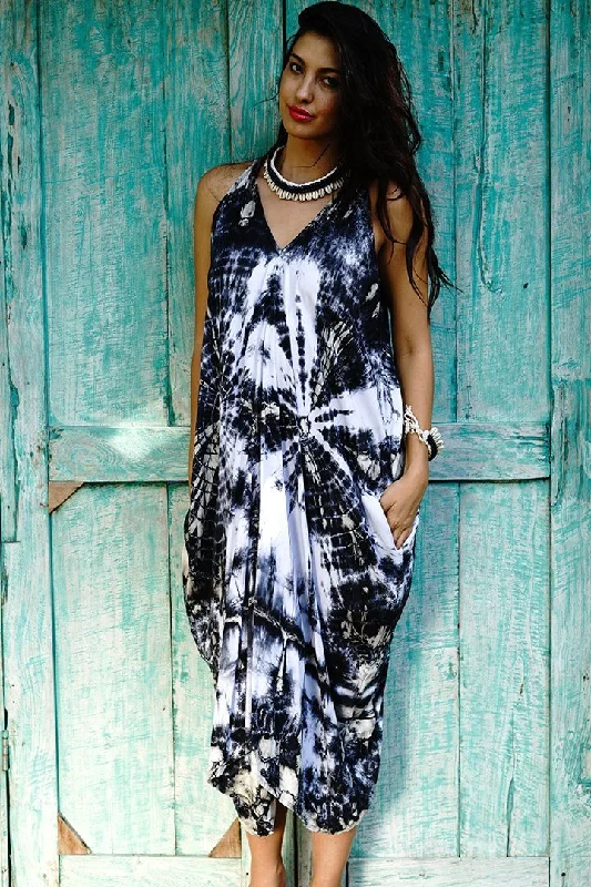 Modern Chic Street Fashion Comfort Aria Tie Dye Long Summer Dress with Side Pockets