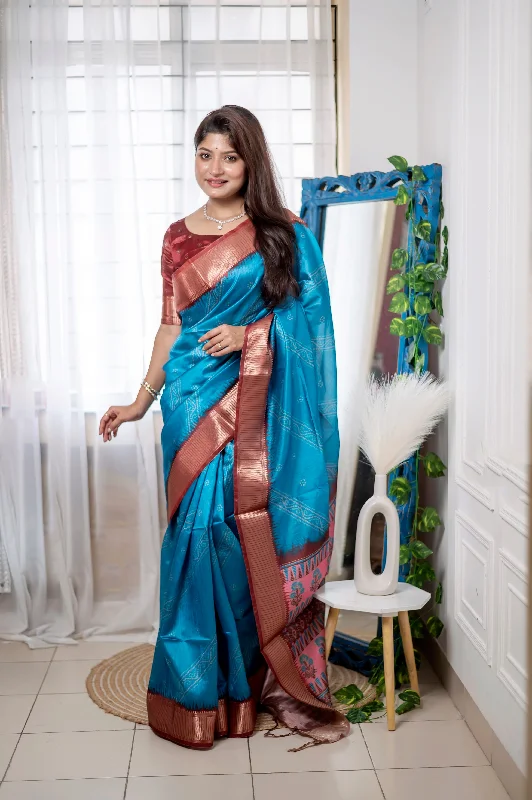Simple Elegance Trendy Warm Pieces Women's Turquoise Woven Soft Silk Saree With Blouse  (Saree Blouse Without stitch) - Aastha Fashion