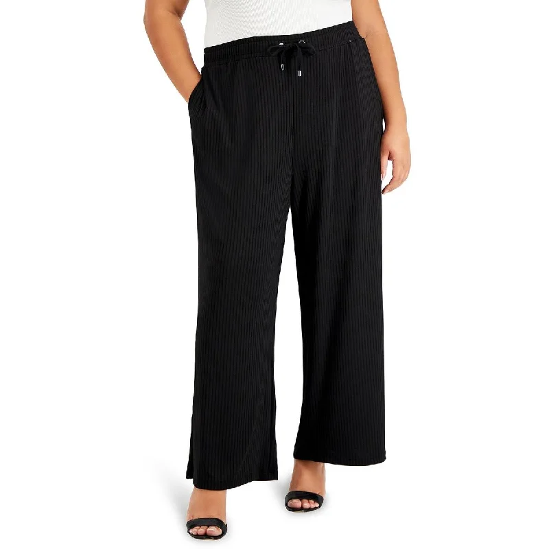 Elegant Wear Relaxed Comfort Pieces Calvin Klein Womens Plus Ribbed Knit Wide Leg Pants