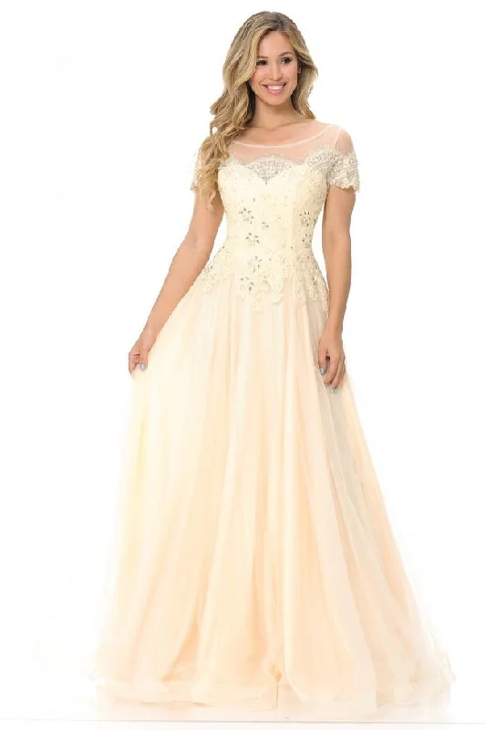 Luxe Comfort Cozy Smart Wear Lenovia - 8125 Beaded Lace Bateau A-line Simple Prom Gown