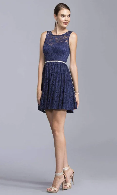 Trendy Casuals Fashionable Cozy Wear Aspeed Design - D124 Short Bejeweled Waist Lace Dress