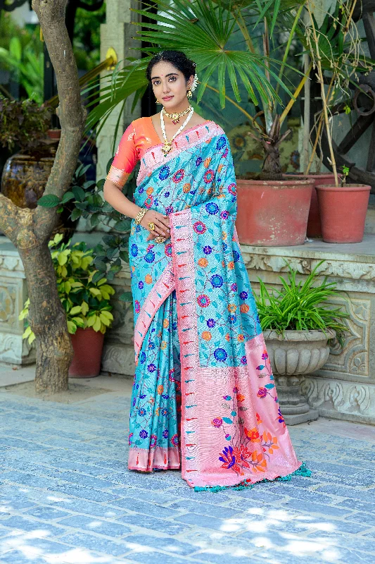 Smart Comfort Wear Streetwear Comfort Pieces Women's Teal Woven Kanjivaram Silk Saree With Blouse (Saree Blouse Without stitch) - Aastha Fashion Smart Comfort Wear Streetwear Comfort Pieces Women's Teal Woven Kanjivaram Silk Saree With Blouse (Saree Blouse Without stitch) - Aastha Fashion