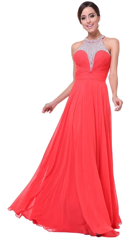 Trendy Wear Relaxed Comfort Pieces Cinderella Divine - Bead Embellished High Halter Evening Dress
