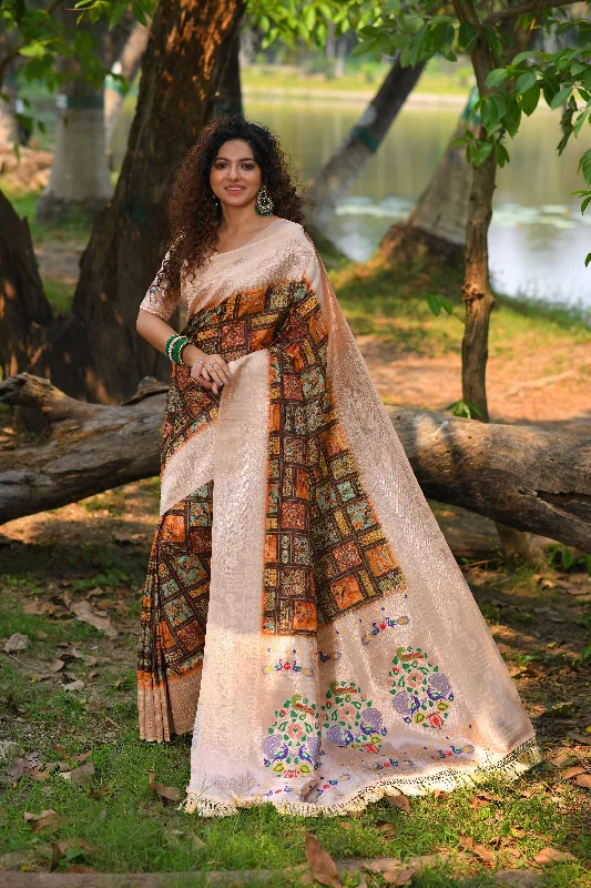 Light Comfort Practical Style Choices Women's Orange Woven Cotton Blend Saree With Blouse  (Saree Blouse Without stitch) - Aastha Fashion