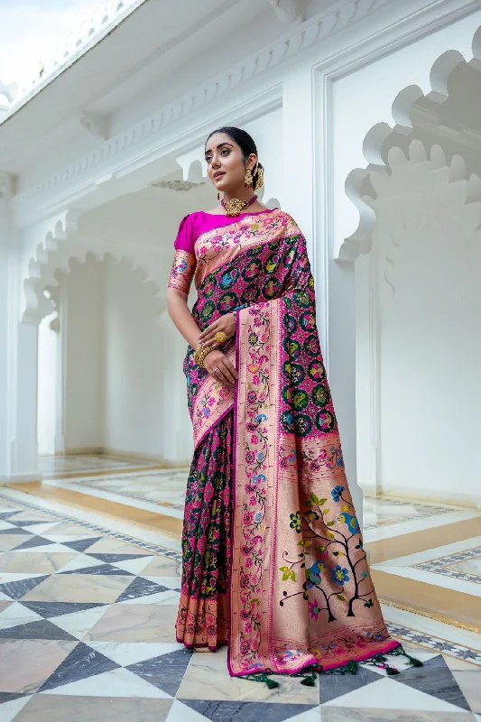 Warm Layers Comfortable Wardrobe Pieces Women's Bottle Green Woven Paithani Silk Saree With Blouse (Saree Blouse Without stitch) - Aastha Fashion Warm Layers Comfortable Wardrobe Pieces Women's Bottle Green Woven Paithani Silk Saree With Blouse (Saree Blouse Without stitch) - Aastha Fashion