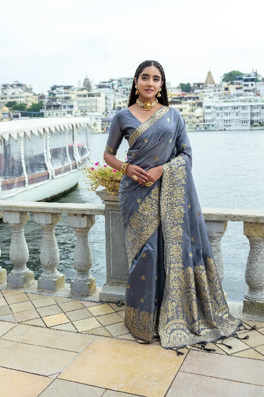 Everyday Comfort Warm Comfortable Fits Women's Grey Woven Soft Silk Saree With Blouse  (Saree Blouse Without stitch) - Aastha Fashion