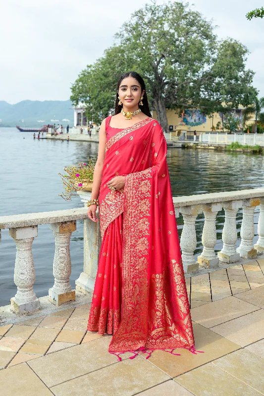 Trendy Casuals Cozy Street Fashion Women's Red Woven Soft Silk Saree With Blouse  (Saree Blouse Without stitch) - Aastha Fashion