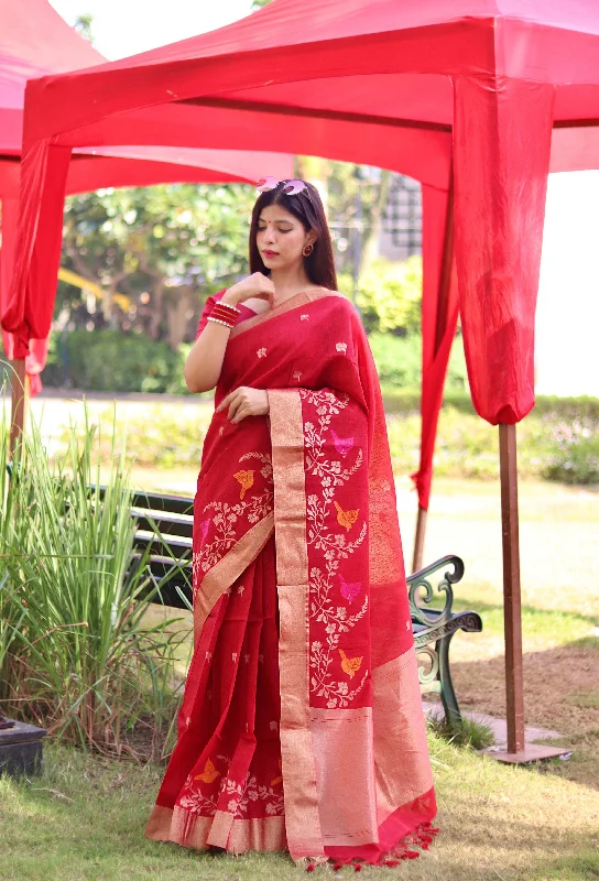 Urban Comfort Soft Daywear Fits Women's Red Thread Woven Cotton Silk Saree With Blouse  (Saree Blouse Without stitch) - Aastha Fashion