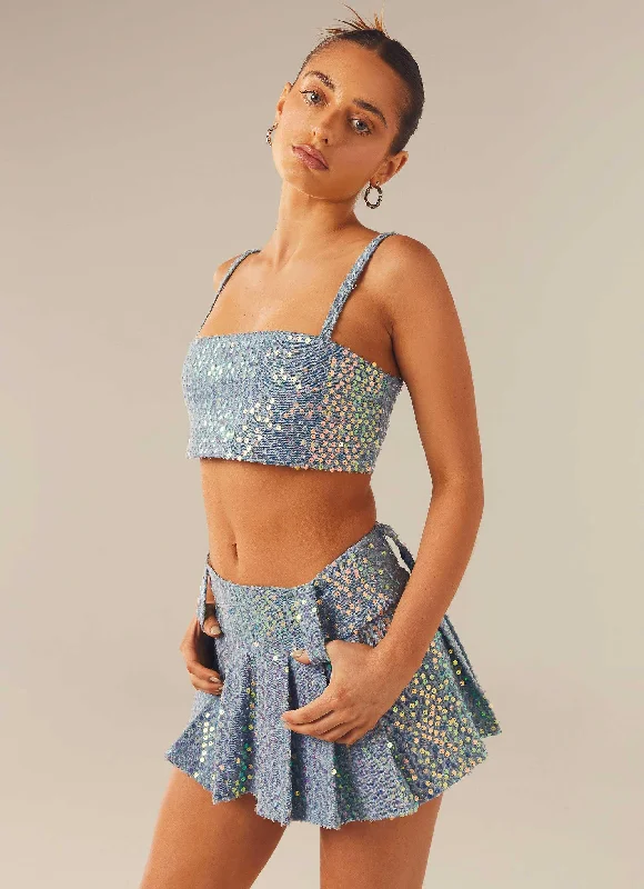 Chic Comfort Comfy Layering Trends Fly Girl Crop Top - Sequin Denim