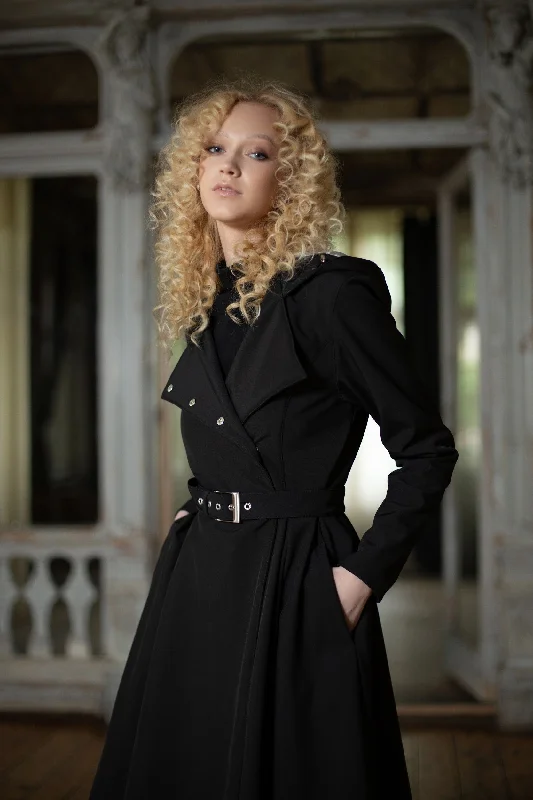 Breathable Style Trendy Comfy Outfits Double Breasted Trench Coat in Solid Black | 'Queen of Spades' Breathable Style Trendy Comfy Outfits Double Breasted Trench Coat in Solid Black | 'Queen of Spades'