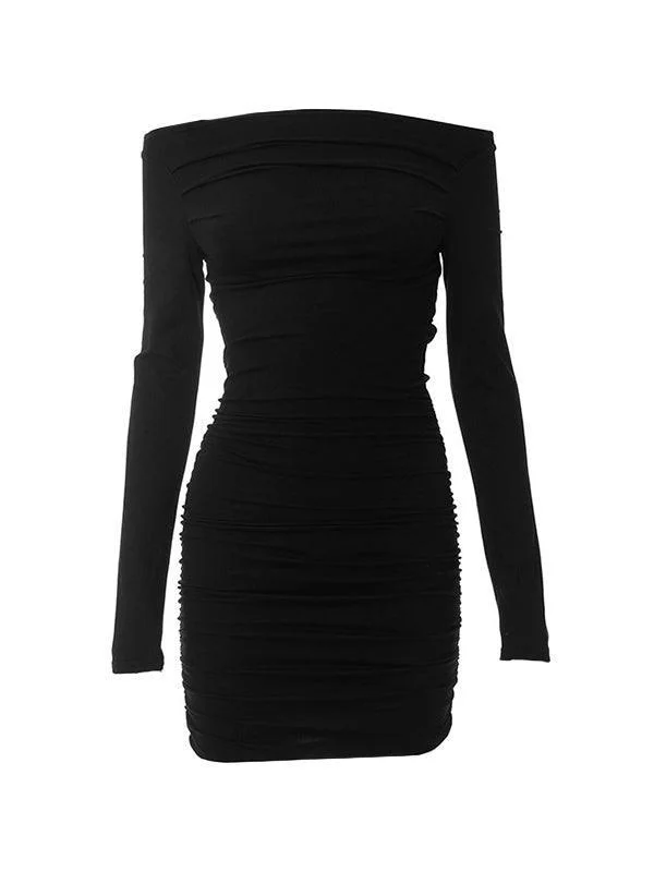 Relaxed Fashion Cozy Everyday Layers Solid Off Shoulder Ruched Mini Dress
