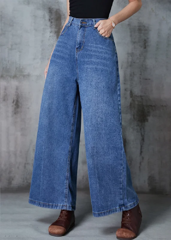 Breathable Comfort Simple Chic Pieces Navy Loose Denim Straight Pants High Waist Spring