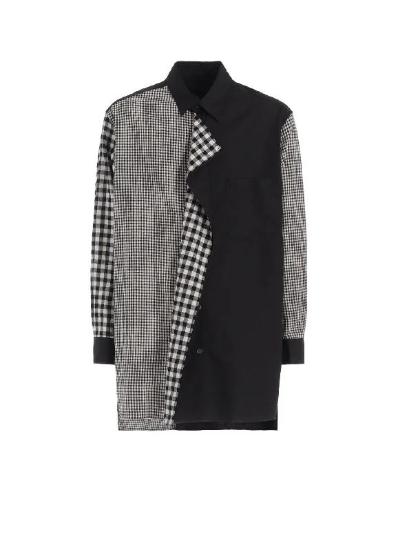 Comfortable Fashion Cozy and Relaxed Wear GINGHAM CHECK COMBINATION DRAPED SHIRT