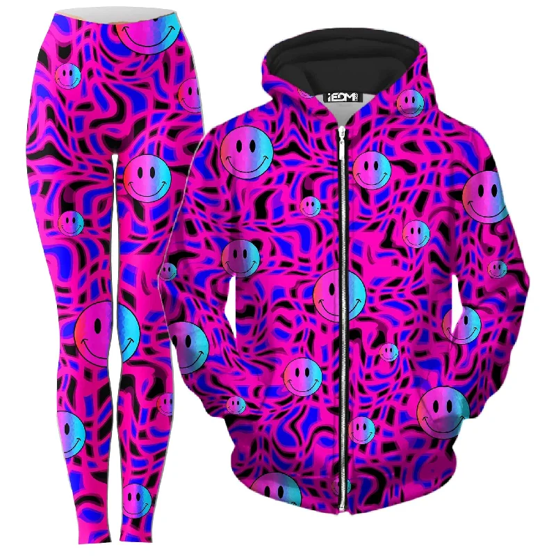 Relaxed Wear Stylish Relaxed Clothing Trippy Smiles Zip-Up Hoodie and Leggings Combo