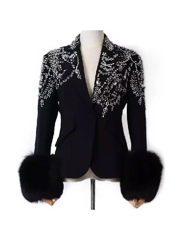 Comfy Dress Cozy Everyday Styles Fox Sleeve Crystal Decorated Black Blazer