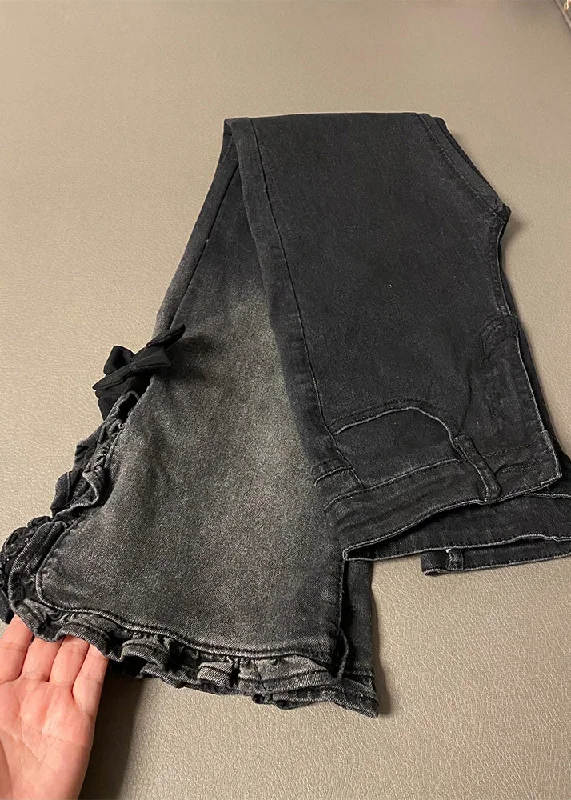 Comfortable Jackets Relaxed Layered Looks Women Black Gradient High Waist Denim Flared Trousers Spring