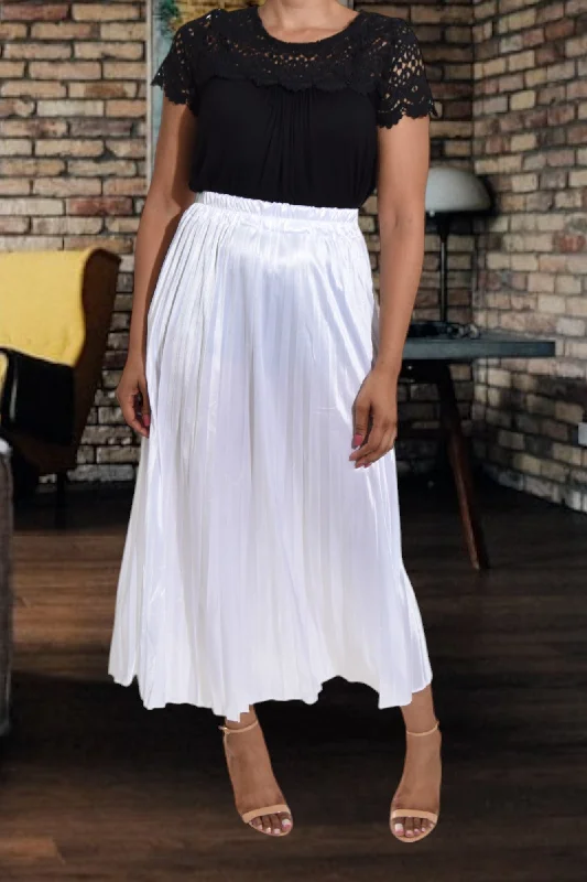 Stylish Wear Practical Warm Clothing White Elasticated Pleated Skirt