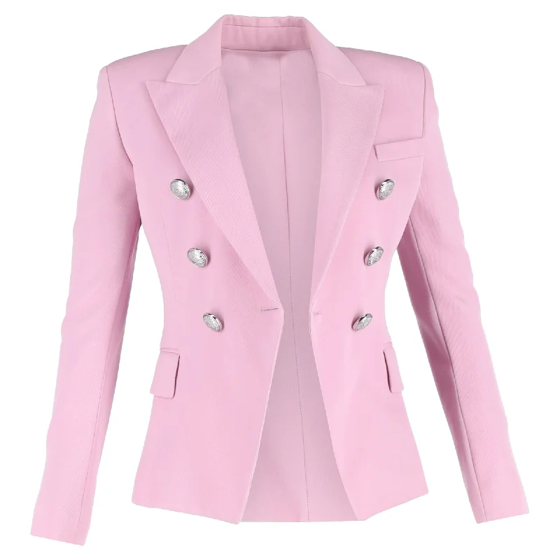 Simple Comfort Soft Casual Wearable Balmain Double-Breasted Blazer in Pink Wool