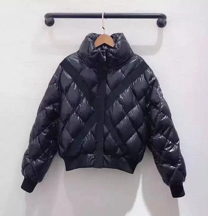 Cozy Outerwear Trendy Soft Fit Warm White Duck Down Geometric Pattern Coat