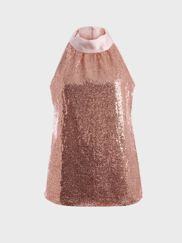 Sporty Elegance Warm Soft Clothing Midsize Sequin Tie-Up Tank Top