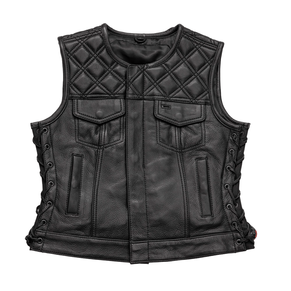 Soft Comfort Relaxed Street Fashion Bonnie - Women's Motorcycle Leather Vest - Diamond Quilt