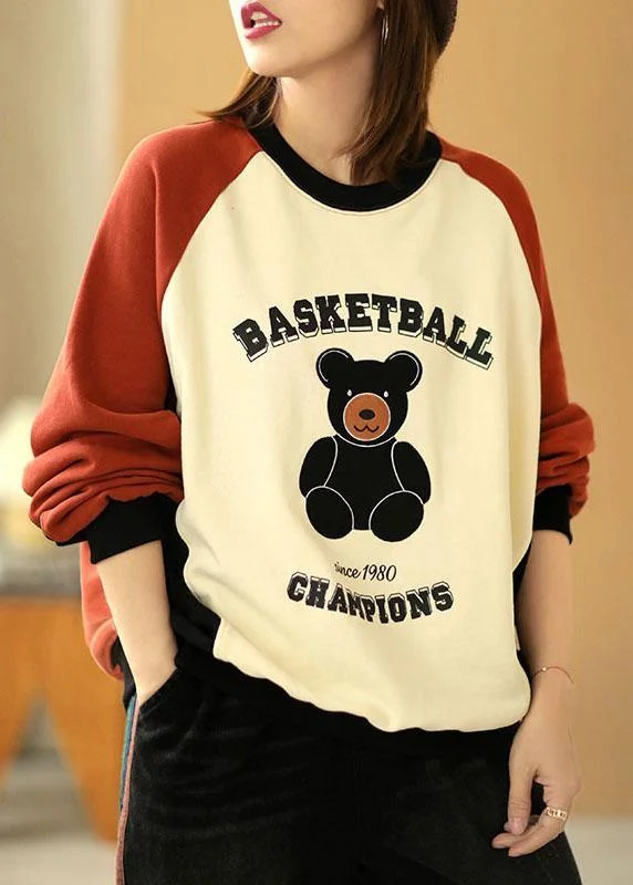 Relaxed Dresses Comfortable Layering Options Plus Size Brick Red Casual Patchwork Graphic Fall Sweatshirt