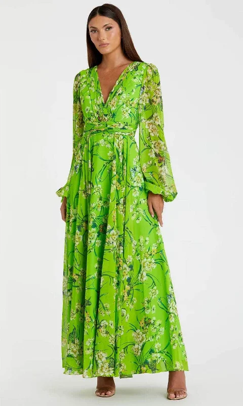 Elegant Fit Cozy and Relaxed Wear Ieena Duggal 56013 - Floral Printed Deep V-Neck Maxi Dress