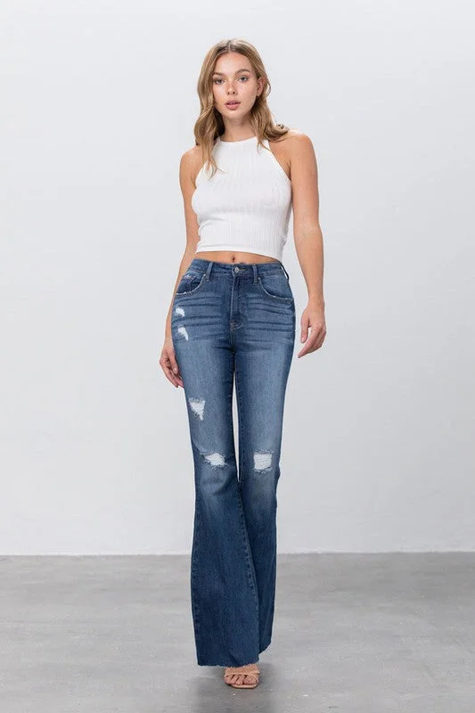 Comfortable Sweaters Comfortable Layered Looks MID RISE DARK WASH FLARE JEANS