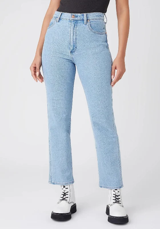 Soft Comfort Cozy Layering Pieces Wrangler Womens Wild West High Rise Straight Jeans, Bluestone