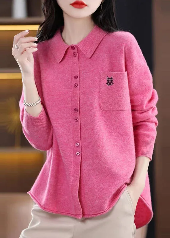 Everyday Style Comfy Fashion Options Beautiful Rose Peter Pan Collar Button Patchwork Woolen Knitted Tops Fall Everyday Style Comfy Fashion Options Beautiful Rose Peter Pan Collar Button Patchwork Woolen Knitted Tops Fall
