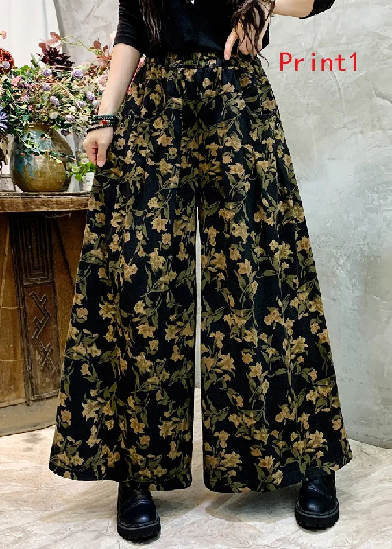 Cozy Fashion Warm Street Style Vintage Casual Print Denim Wide Leg Pants For Autumn