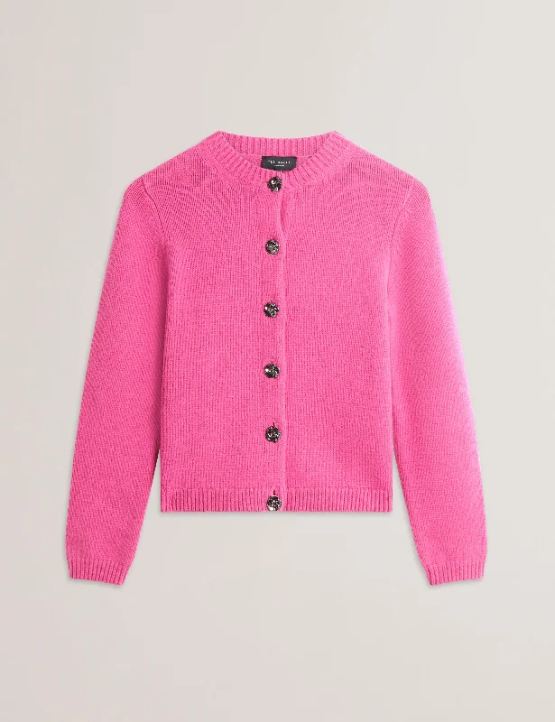 Soft Knitwear Effortless Cozy Outfits Jaycey Rose Button Crew Neck Cardigan Brt-Pink
