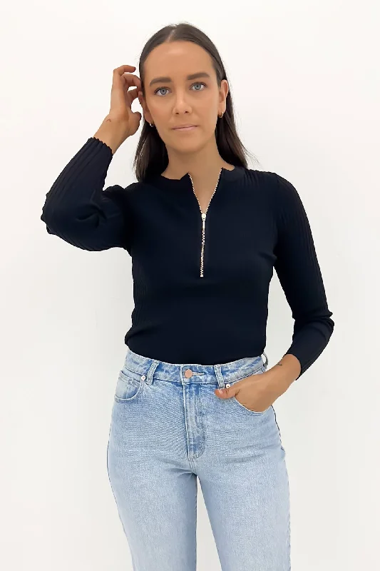 Comfortable Fashion Simple Comfort Choices Tori Ribbed Long Sleeve Top Black
