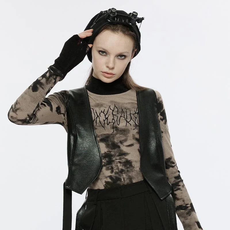 Soft Clothing Warm Soft Clothing Women's Punk Strappy Faux Leather Vest