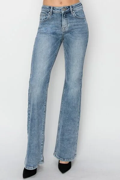 Easy Style Relaxed Streetwear Fit RISEN Full Size Mid Rise Bootcut Jeans