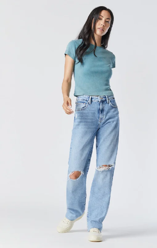 Relaxed Dresses Relaxed Streetwear Fit BARCELONA WIDE LEG JEANS IN LIGHT RIPPED ORGANIC BLUE