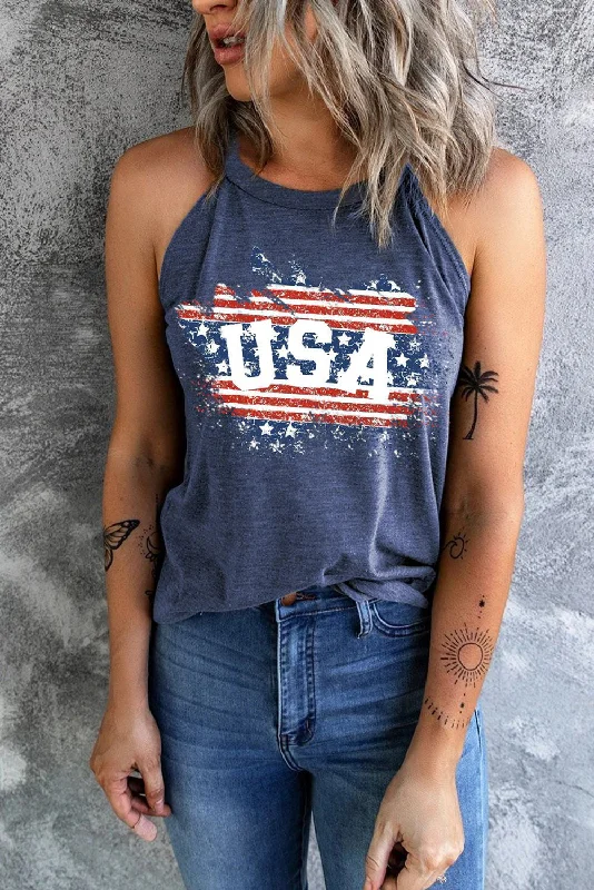 Relaxed Dresses Soft Wear Pieces US Flag Graphic Tank