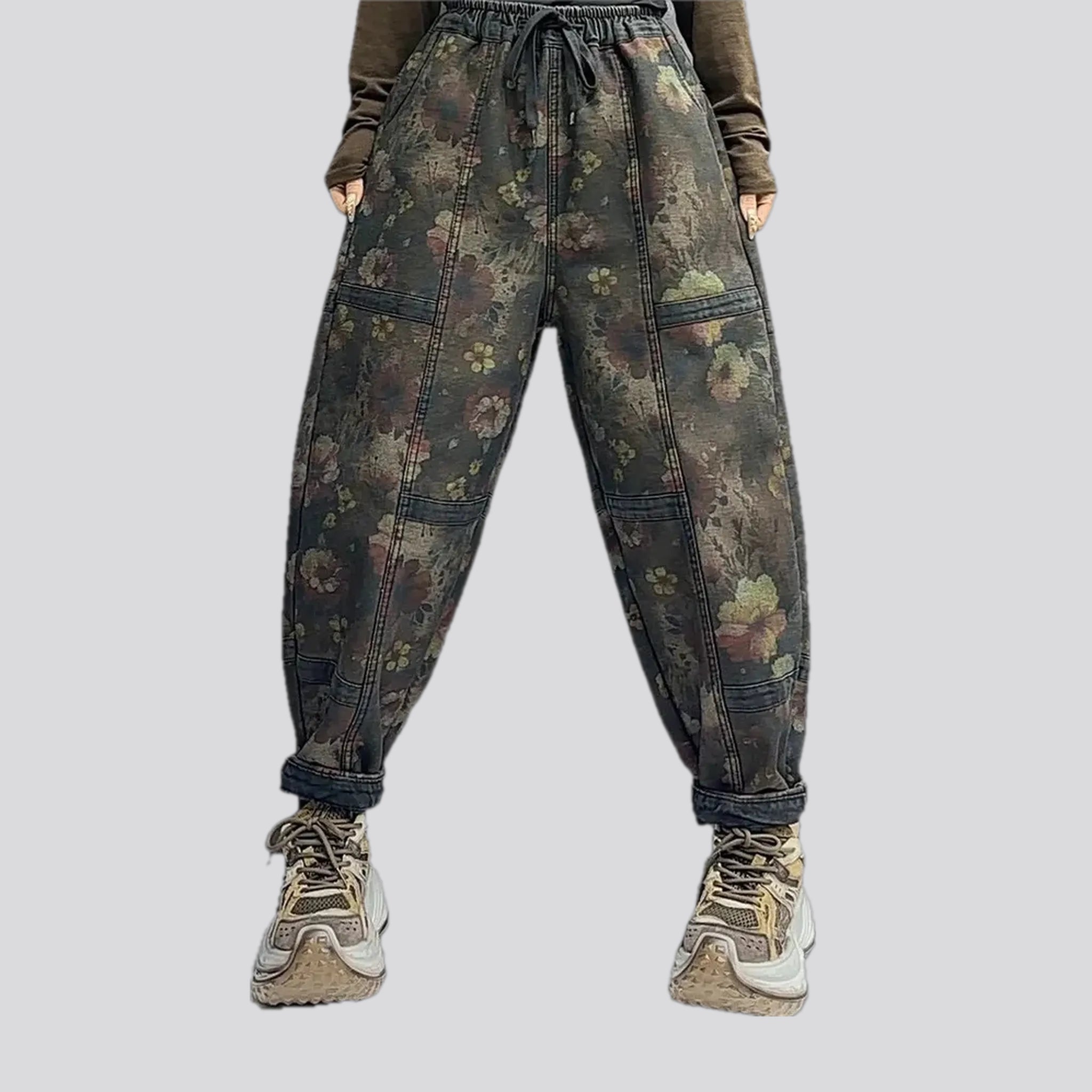 Cozy Dress Simple Cozy Pieces Floral mid rise jean joggers for women