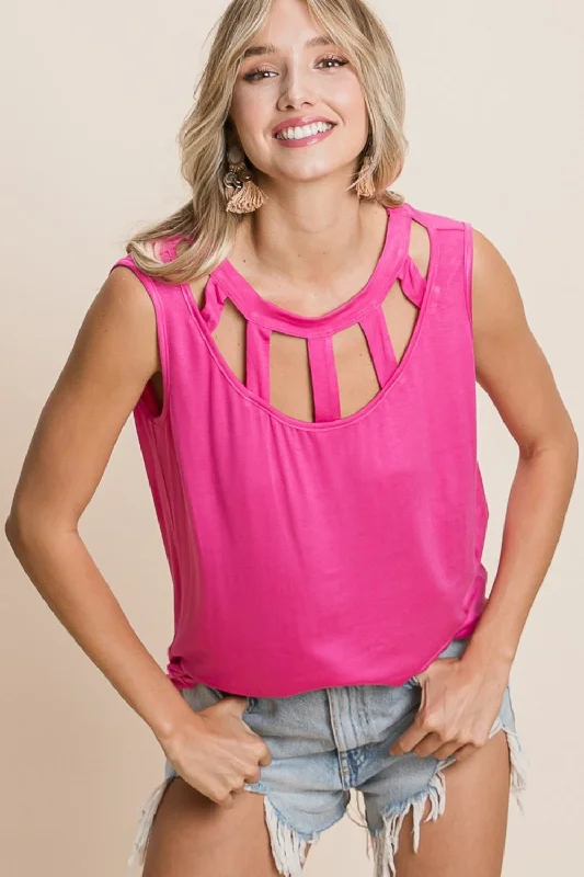 Soft Layers Practical Warm Clothing BiBi Cutout Round Neck Sleeveless Top