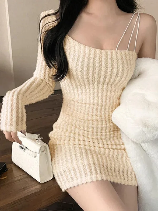 Light Fit Simple Cozy Pieces Pure Color Slim Fit Pure Desire Style Mini Dress