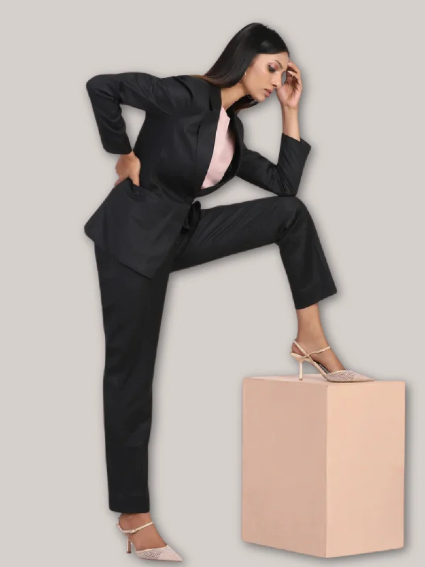 Comfortable Jeans Stylish Soft Outfits Poly Cotton Pant Suit - Black