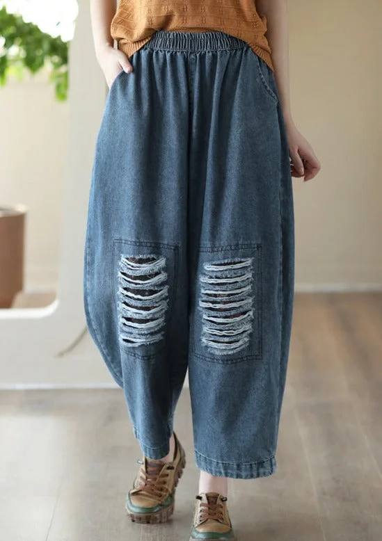 Comfortable Tops Chic and Comfortable Pieces Loose Hollow Elasticity Denim Harem Pants